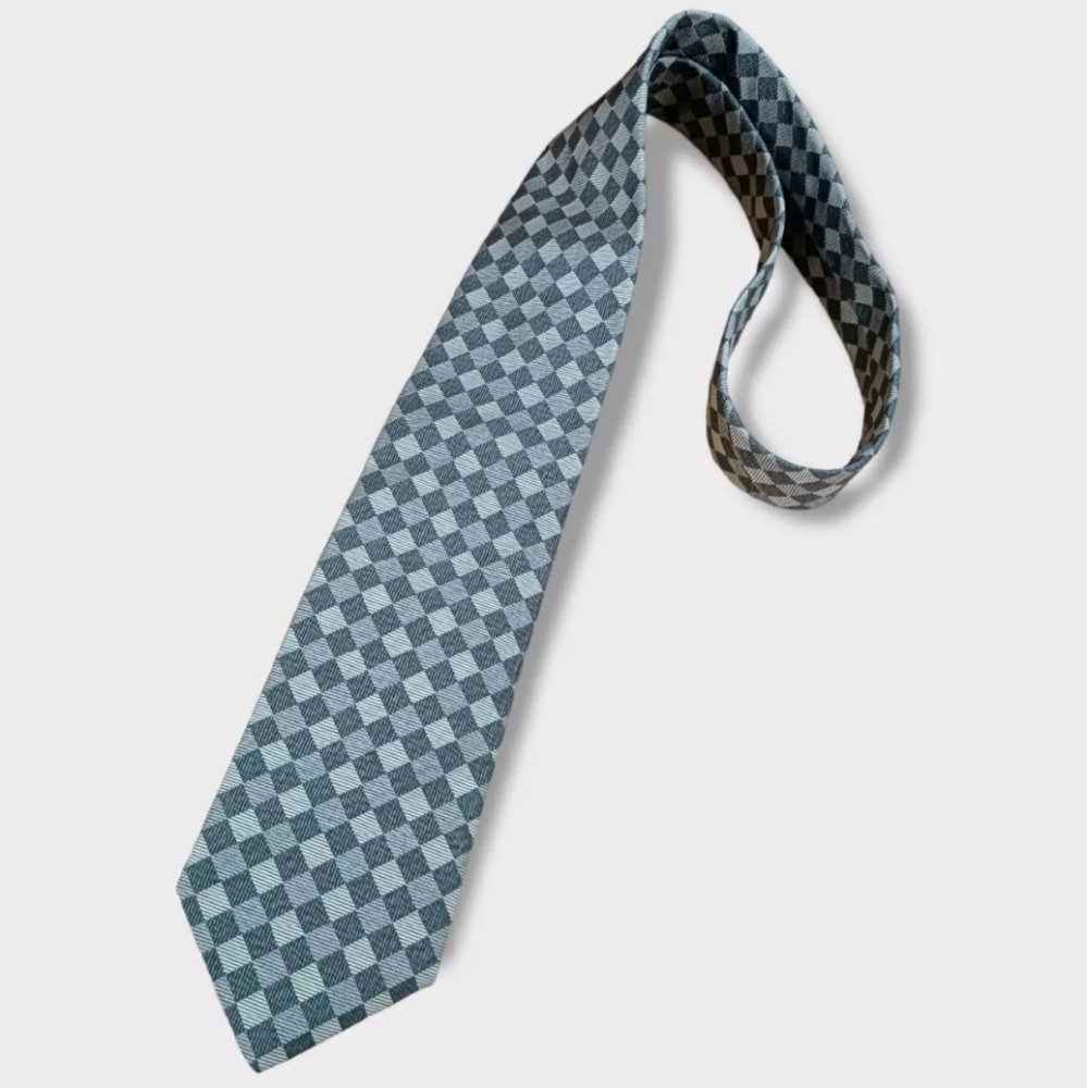 FAÇONNABLE Gray Tartan Silk LUXURY Tie HANDMADE FRANCE